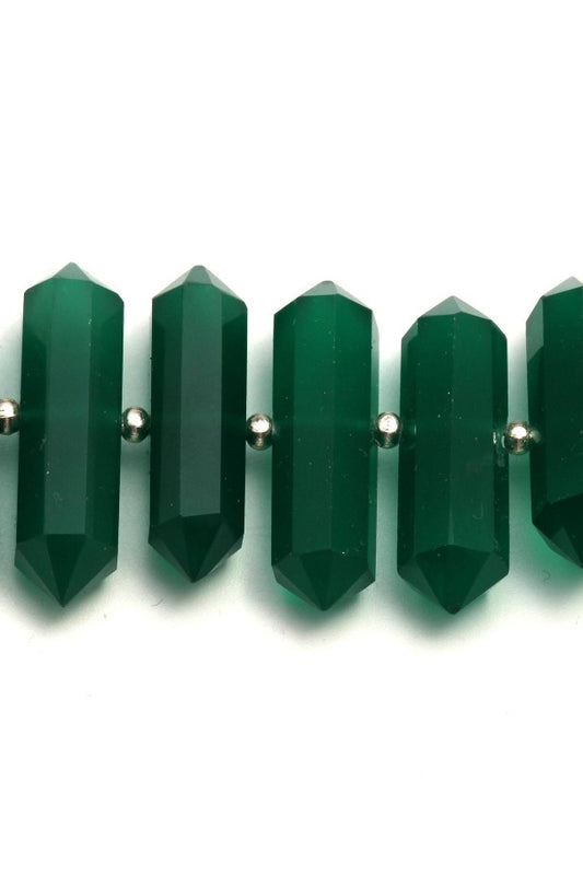 Green Onyx Double Pencil Faceted Natural Beads