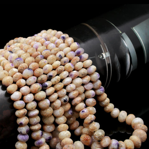 Tiffany Opal White Purple Rondell Faceted Natural Beads 8 inches Strands