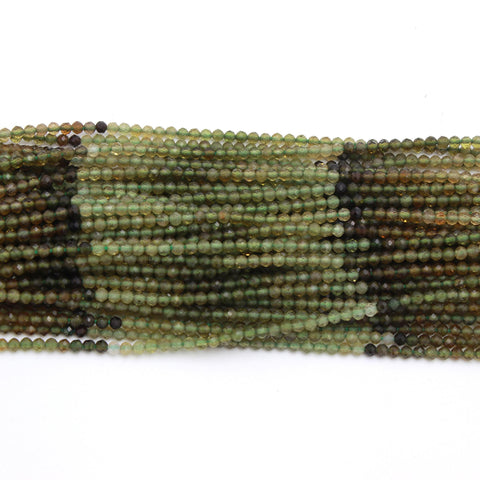 Tourmaline Green Shaded Round Faceted Natural Beads 13.5 Inches Strands