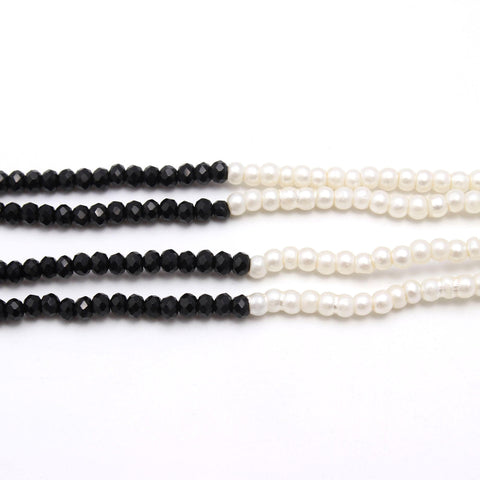 Black Spinel & Pearl Round Faceted Natural Beads Necklace 20 Inches