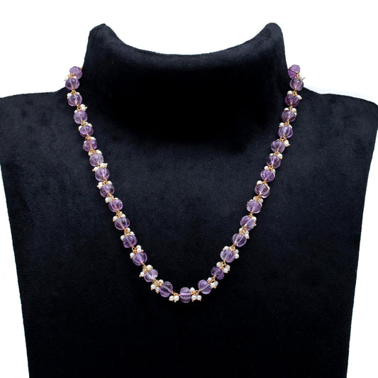 Amethyst Purple Watermelon Smooth Carving Natural Beads Necklace With Pearls