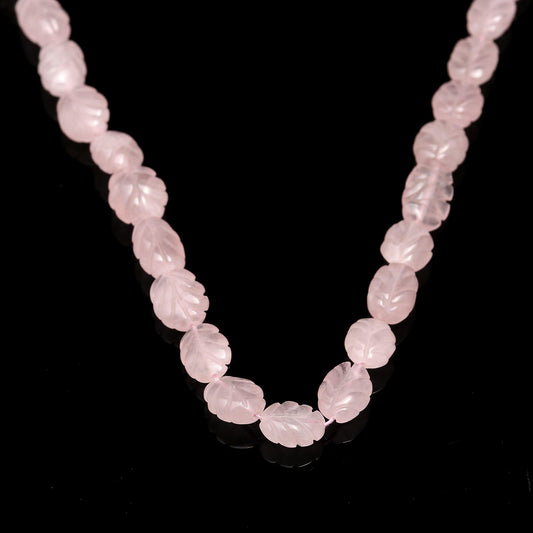 Rose Quartz Pink Leaf Carving Natural Beads 15 inches strands