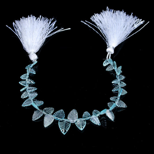 Aquamarine Blue Leaf Carving Natural Beads 8 Inches Strands