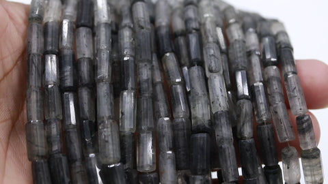 Labradorite Grey Black Tube Faceted Natural Beads 8 Inches Strands