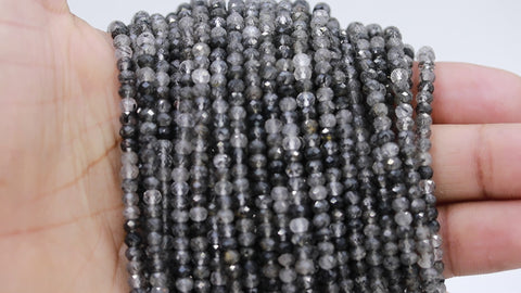 Black Obsidian Round Faceted Natural Beads 12.5 Inches Strands