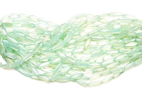 Chalcedony Green Twisted Rectangle Smooth Heat Treated Beads