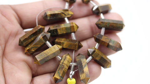 Tigers Eye Brown Double Pencil Faceted Natural Beads 8 Inches strands