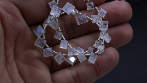 Rainbow Moonstone White Square Smooth Natural Beads 8 inches Strands