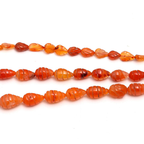 Carnelian Orange Drop Carving Natural Beads 16 inches  Strands