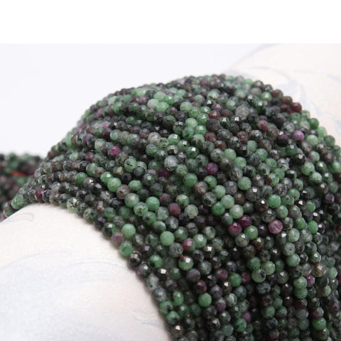 Ruby Ziosite Green Red Round Faceted Natural Beads