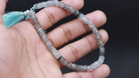 Moss Aquamarine Shaded Blue Tire Faceted Natural Beads 8 inches