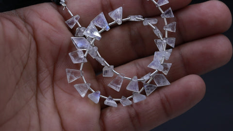 Rainbow Moonstone White Triangle Faceted Natural Beads 8 Inches Strands