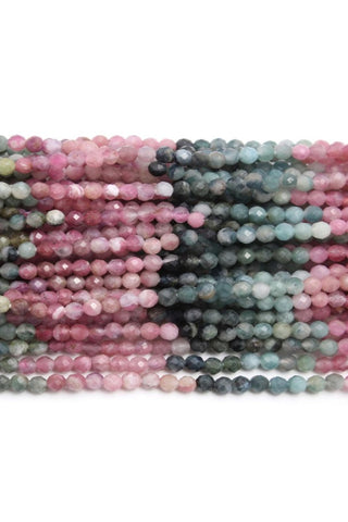 Watermelon Tourmaline Mixed Colors Round Faceted Natural Beads