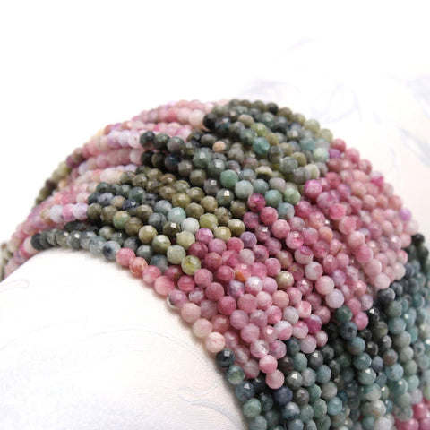 Watermelon Tourmaline Mixed Colors Round Faceted Natural Beads