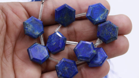 Lapis Lazuli Beads Hexagon Faceted Natural Beads 8  Inches Strands