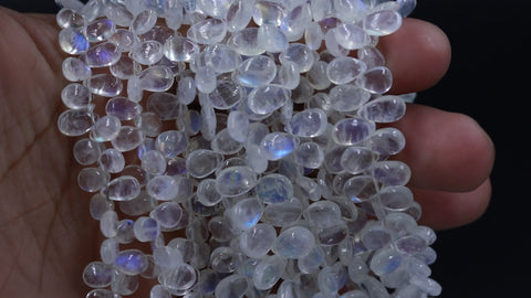 Rainbow Moonstone Pear Smooth Natural Beads 8 inches Strands