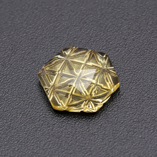 Lemon Quartz Yellow Hexagon Engraving Natural 15 mm Stone