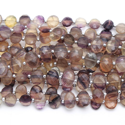 Fluorite Multi color Oval Faceted Natural Beads 8 inches Strands