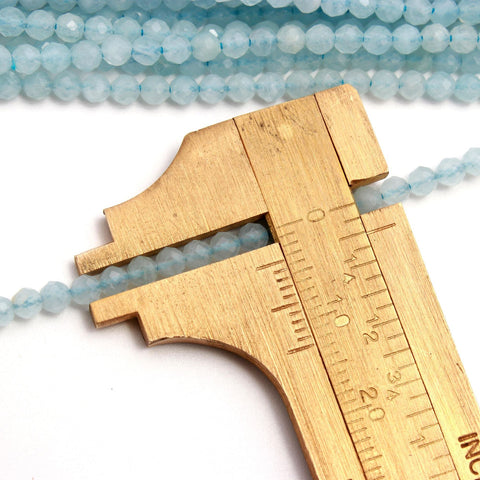 Aquamarine Blue Round Faceted Natural Beads