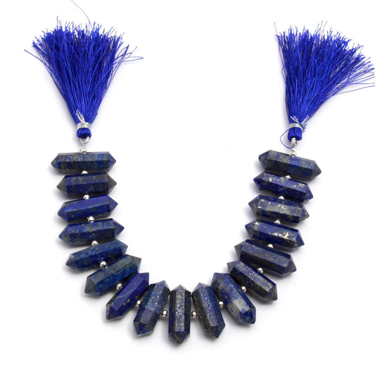 Lapis Lazuli Blue  22 x10 mm Double Pencil Center Drilled Faceted Natural Beads