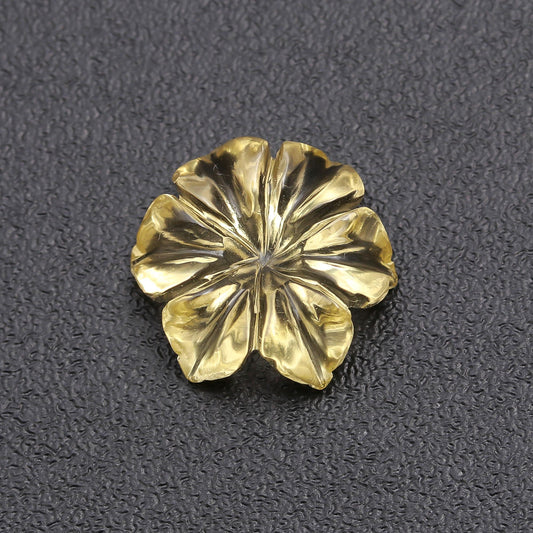 Lemon Quartz Yellow Petal Flower Carving Natural 15 MM Stone