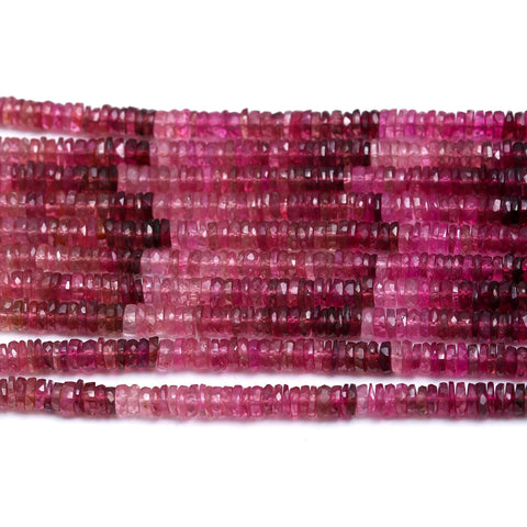 Pink Tourmaline Shaded Pink Tire Faceted Natural Beads 10 inches strands