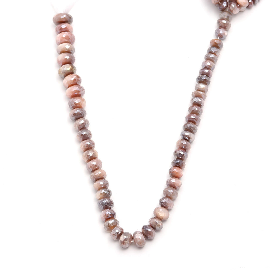 Mystic Coated Moonstone Peach Rondell Faceted Natural Beads 15 Inches Strands