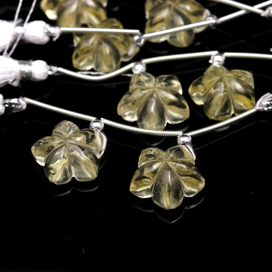 Lemon Quartz Yellow Flower Carving Natural Beads