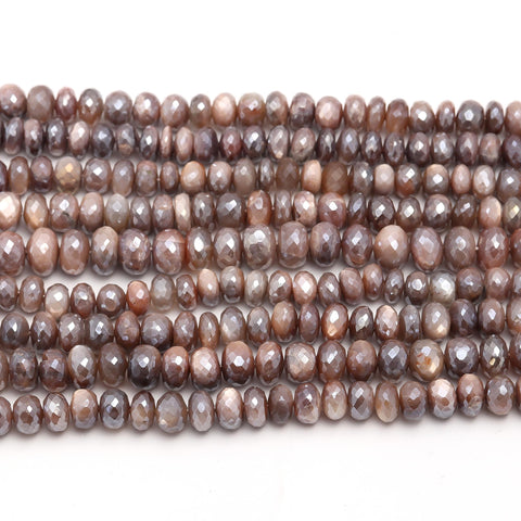 Mystic Coated Moonstone Peach Rondell Faceted Natural Beads 15 Inches Strands