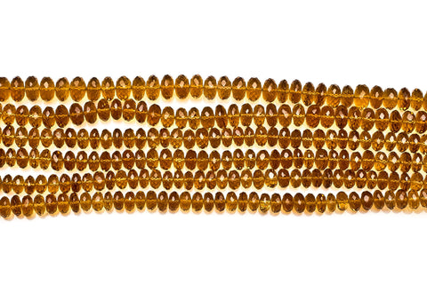 Lemon Citrine Dark Yellow Rondelle Faceted Natural Beads