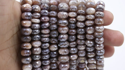 Mystic Coated Moonstone Peach Rondell Faceted Natural Beads 15 Inches Strands