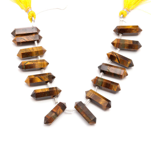 Tigers Eye Brown Double Pencil Faceted Natural Beads 8 Inches strands