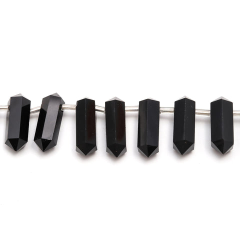 Onyx Black Double Pencil Faceted Natural Beads 8 Inches Strands