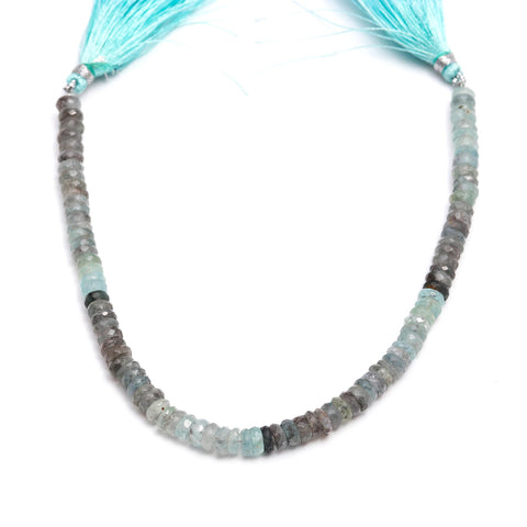 Moss Aquamarine Shaded Blue Tire Faceted Natural Beads 8 inches