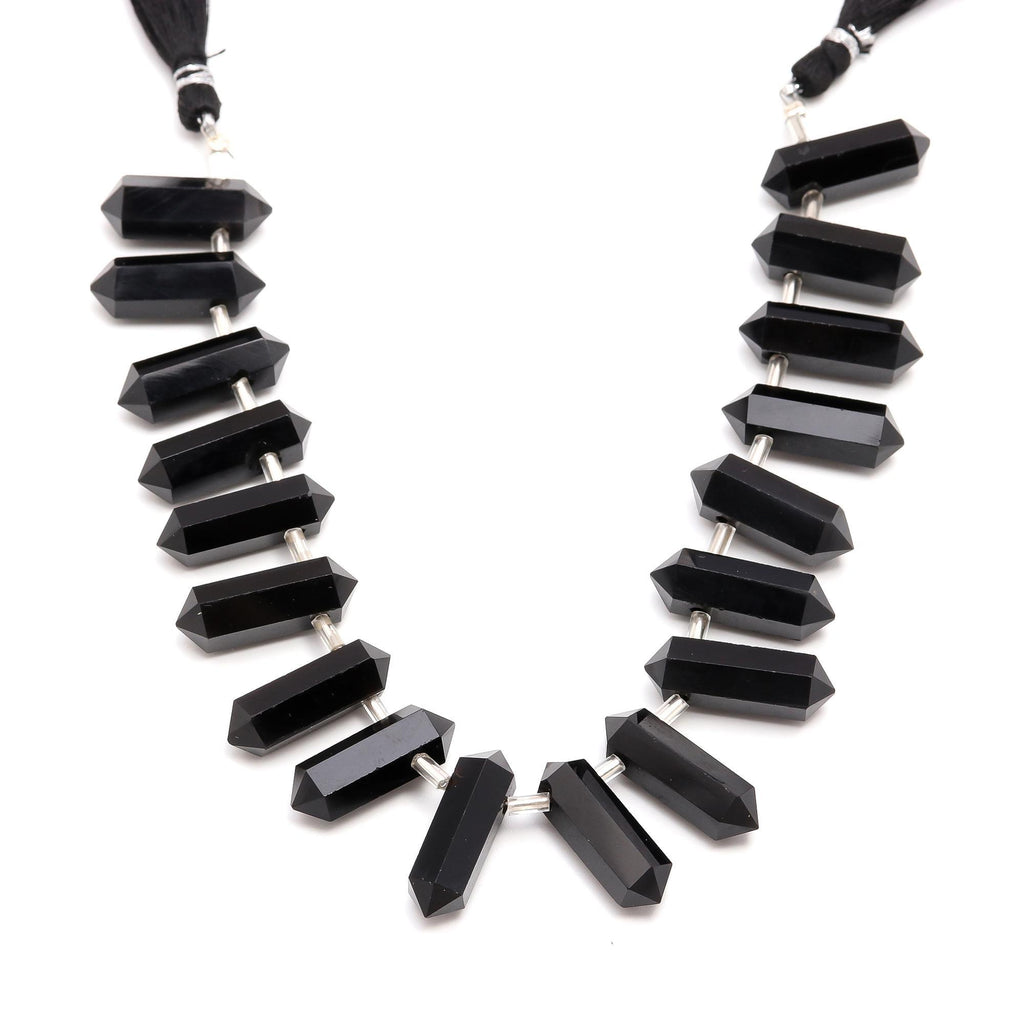 Onyx Black Double Pencil Faceted Natural Beads 8 Inches Strands