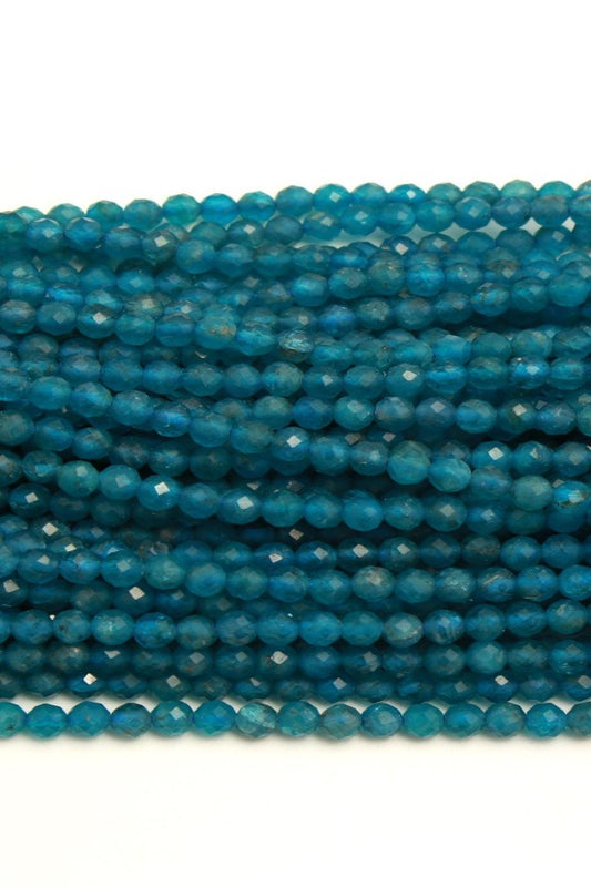 Neon Apatite Blue Round Faceted Natural Beads