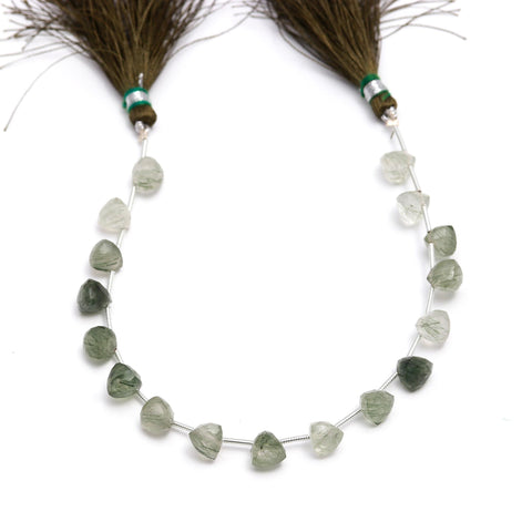 Green Rutilated Quartz Green Trillion Faceted Natural Beads  8 inches strands