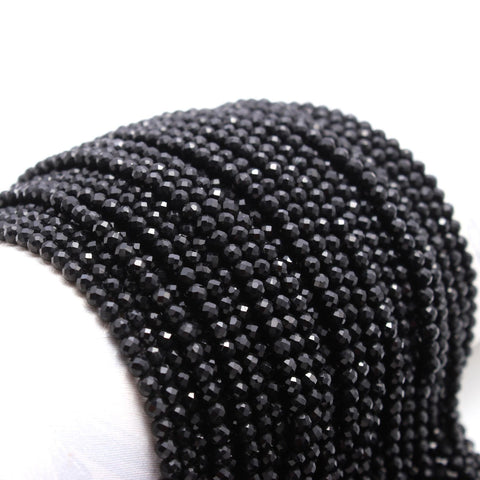 Black Spinel Black Round Faceted Natural Beads