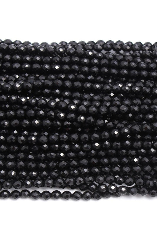 Black Spinel Black Round Faceted Natural Beads