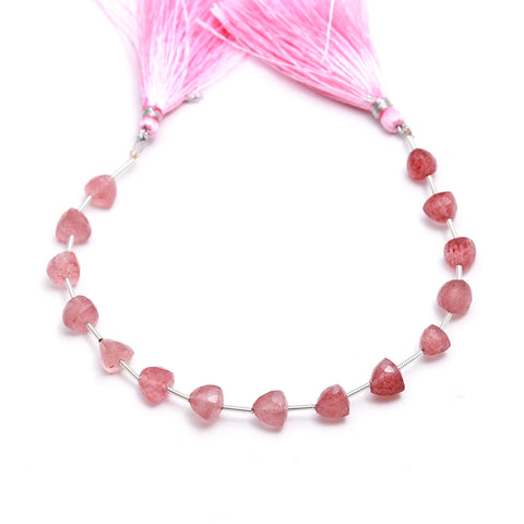 Pink Strawberry Quartz Pink Trillion Faceted Natural Beads 8 inches strands