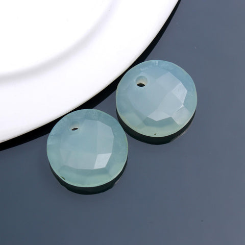 Aqua Chalcedony Coin Faceted Natural 18 MM Stone Pair Of 2