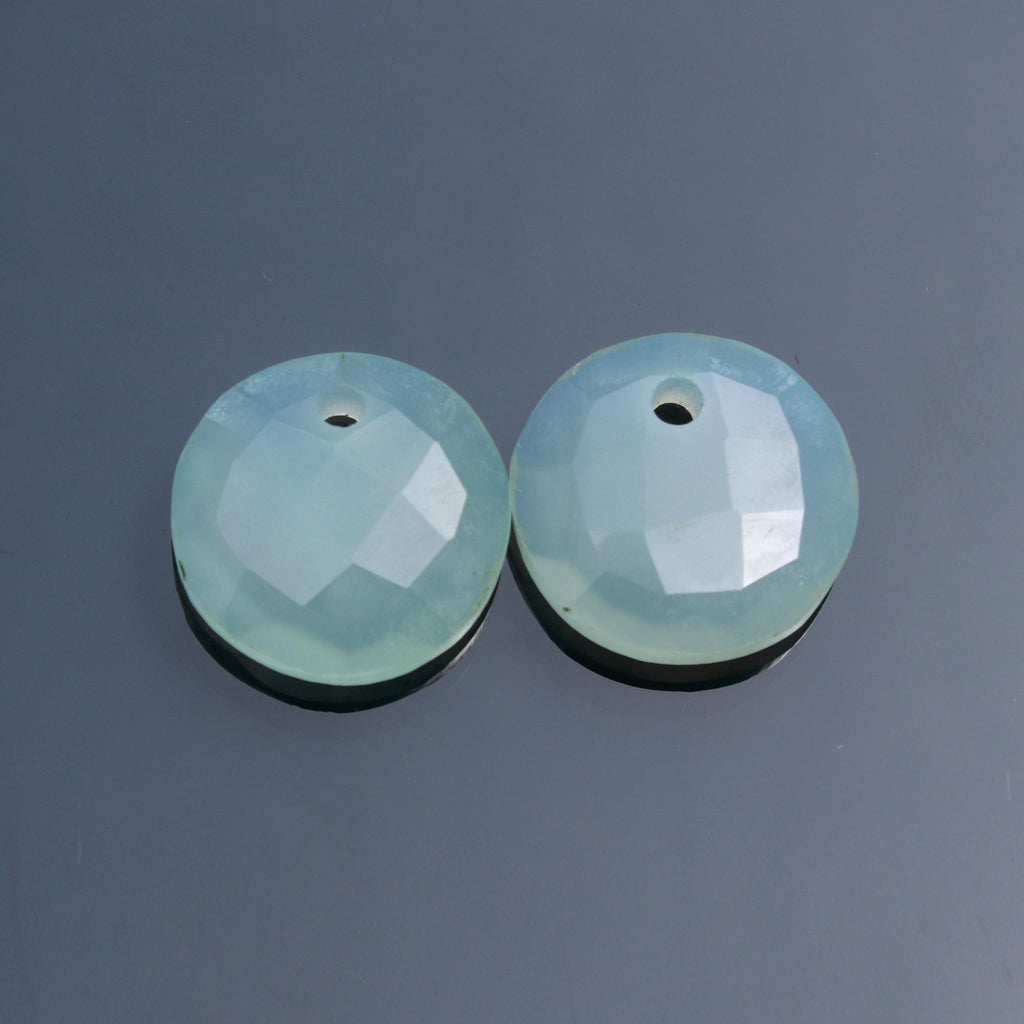 Aqua Chalcedony Coin Faceted Natural 18 MM Stone Pair Of 2