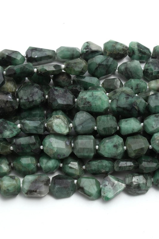 Emerald Green Nugget Faceted Natural Beads