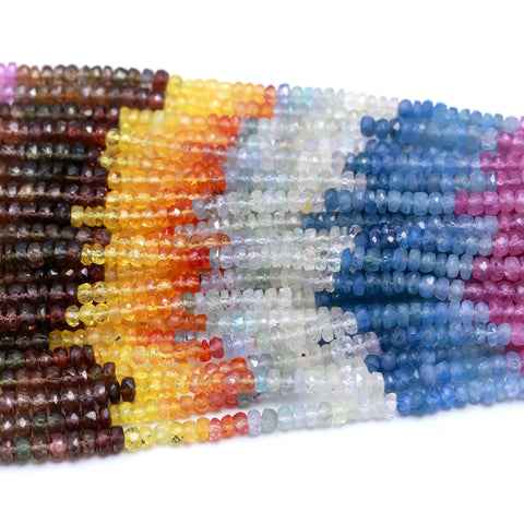 Multi Sapphire Shaded Multicolor Rondell Faceted Natural Beads 16 Inches Strands