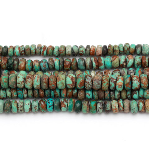 African Turquoise Rondell Faceted Natural Beads 8 Inches Strands