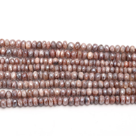 Mystic Coated Moonstone Peach Rondell Faceted Natural Beads 15 Inches Strands