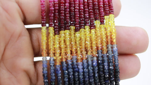 Multi Sapphire Shaded Multi Color Rondelle Faceted Natural Beads 16 Inches