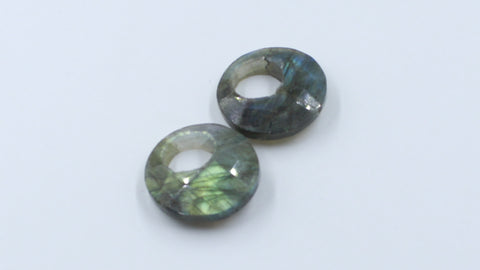 Labradorite Gray Coin Faceted Natural Beads 18 MM Stone Pair Of 2