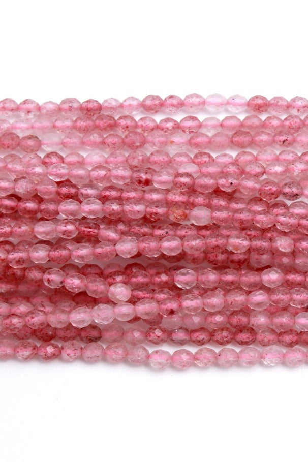 Strawberry Quartz Pink Round Faceted Natural Beads