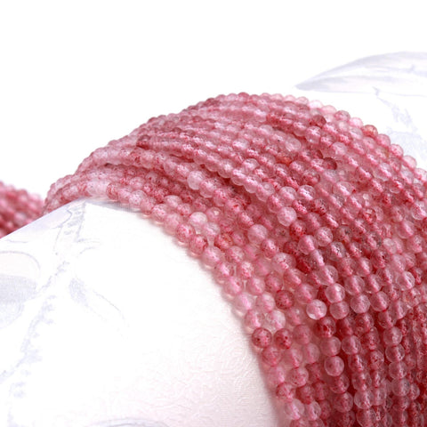 Strawberry Quartz Pink Round Faceted Natural Beads